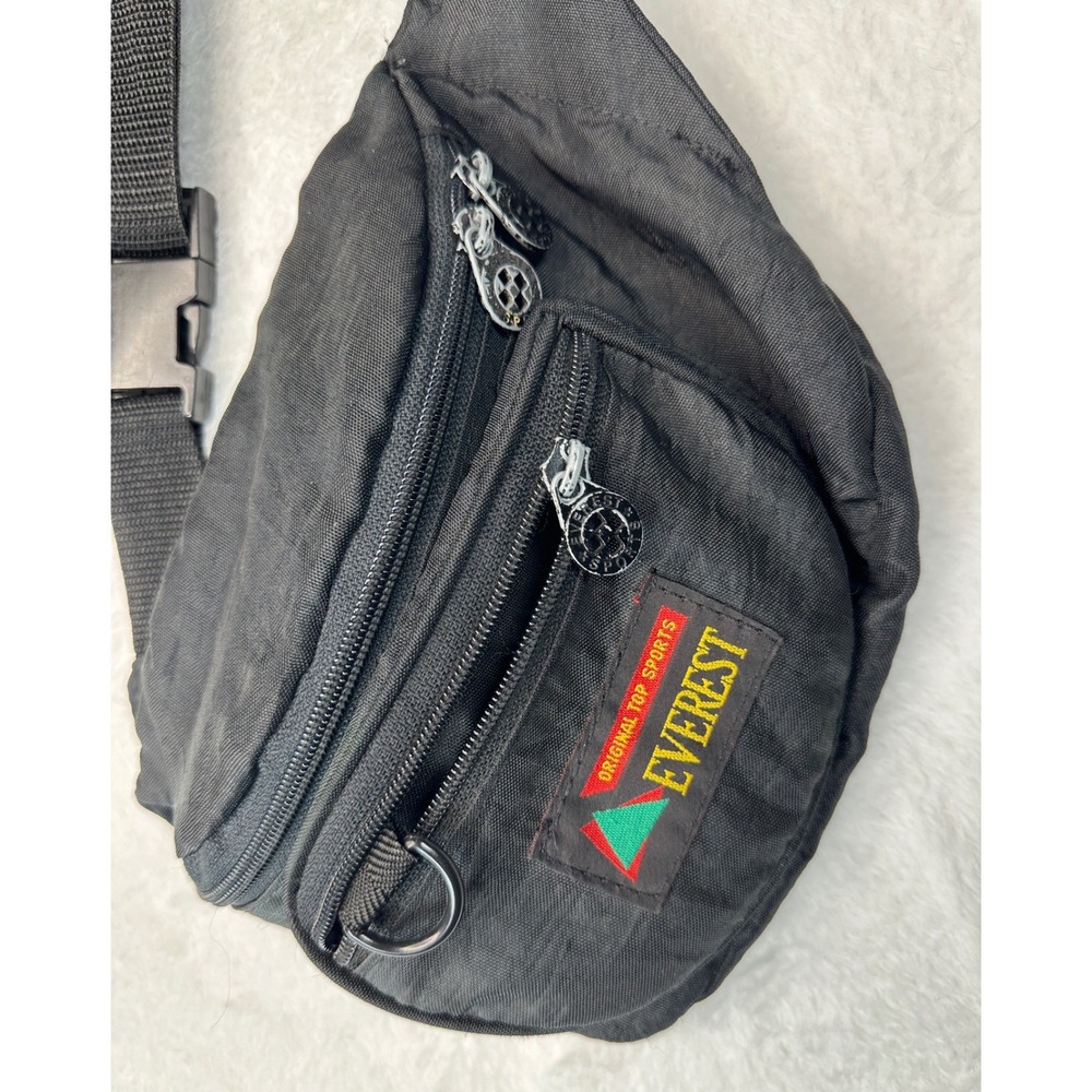 Everest Waist Pack Small Black Triple Zip Frayed Strap